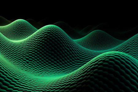 Abstract 3d green waves background, Generative AIの素材
