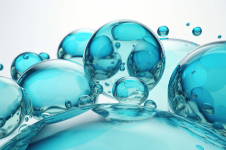 Abstract cyan bubbles on a white background, Generative aiの素材