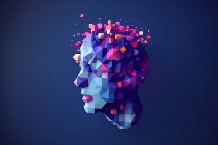 Abstract digital human head constructed from cubes, Generative aiの素材