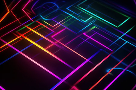 Abstract neon lights background with vibrant colors, Generative aiの素材