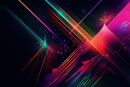 Abstract shapes and lines in neon colors, Generative aiの素材