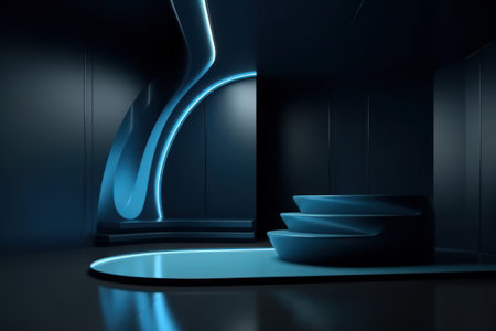 Abstract modern dark elegant blue interior showroom, Generative aiの素材