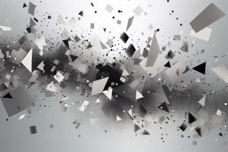 Abstract grey background with scattered white and black geometric 3d shapes, Generative aiの素材