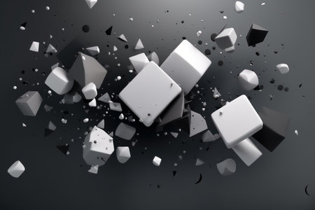 Abstract grey background with scattered white and black squares, Generative aiの素材