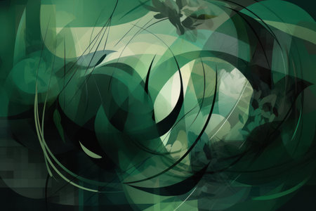 Abstract shapes and lines in shades of green, Generative aiの素材