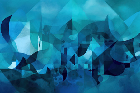Abstract shapes and lines in shades of blue, Generative aiの素材