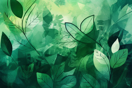 Abstract green background with various nature shapes, Generative aiの素材