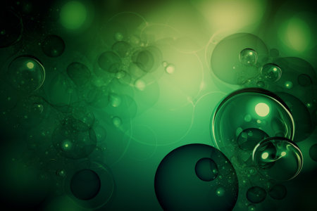 Abstract green background with swirling bubbles, Generative aiの素材