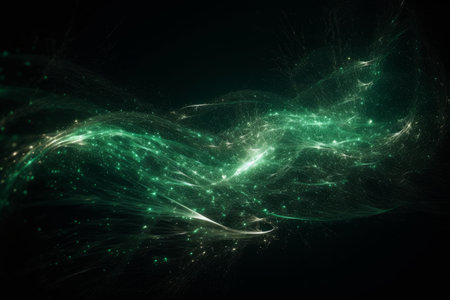 Abstract green energy field with swirling particles, Generative aiの素材
