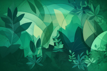 Abstract green background with various nature shapes, Generative aiの素材