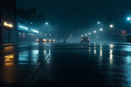 Wet asphalt reflection of lights, Generative aiの素材