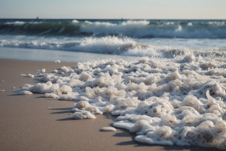 Waves on the beach with frothy white capsの素材
