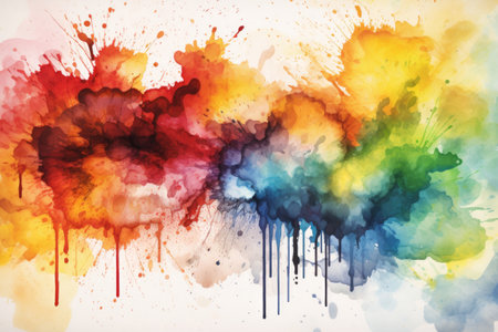 Watercolor splashes in rainbow hues, Generative aiの素材
