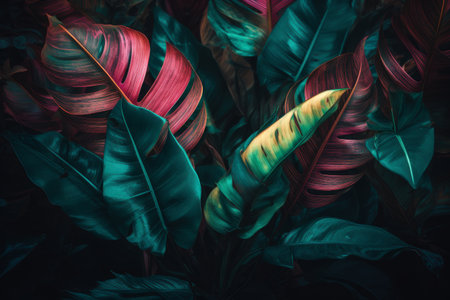 Vibrant tropical leaves background, Generative aiの素材