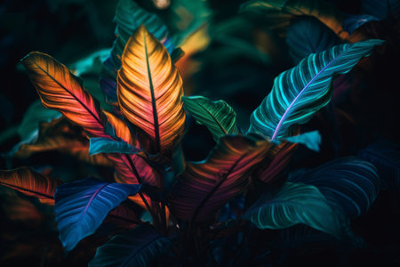 Vibrant tropical leaves background, Generative aiの素材