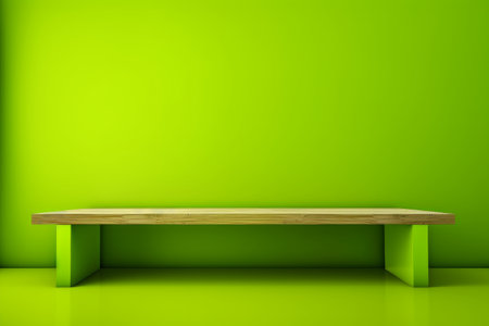 Vivid lime green color studio table room background, Generative aiの素材