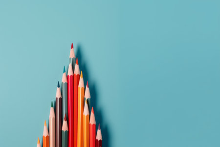 Colored pencils on blue background, Generative aiの素材