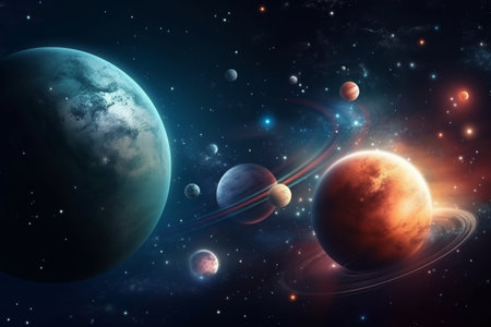 Space background with planets and stars, Generative aiの素材