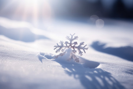 Snowflake on natural snowdrift close up, Generative aiの素材