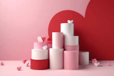 Realistic colored cylinders stand podium 3d background. Generative aiの素材