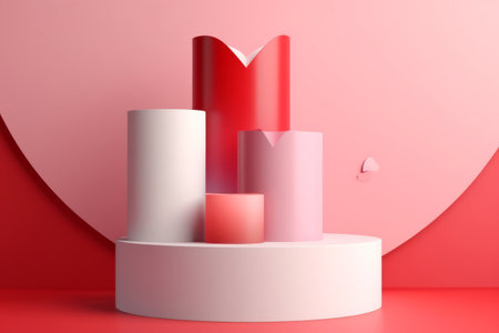 Realistic colored cylinders stand podium 3d background. Generative aiの素材
