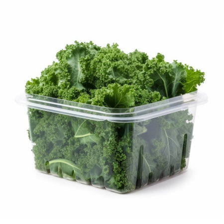 Fresh raw green kale packed in plastic box, Generative aiの素材