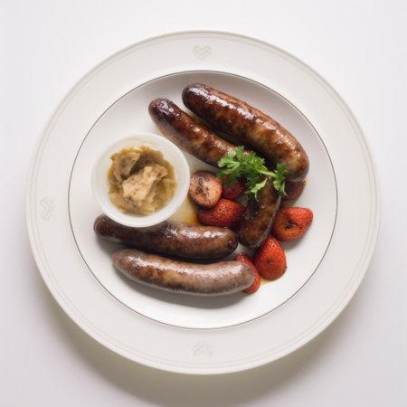 Served beef roasted sausage on white dish, Generative aiの素材