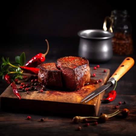 Grilled beef fillet steak on wooden board, Generative aiの素材