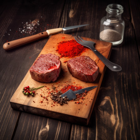 Grilled beef fillet steak on wooden board, Generative aiの素材