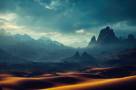 Breathtaking nature mountain landscape, 3d illustrationの素材