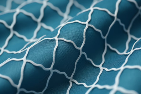 Close-up of blue fabric with white lines. Abstract background.の素材