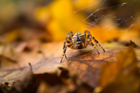 Spider on a spider web in the autumn forest. Selective focusの素材