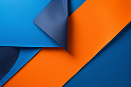 Abstract background of blue and orange sheets of paper. 3d renderの素材