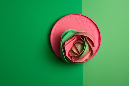 Paper origami flower on green background. Minimal creative concept.の素材