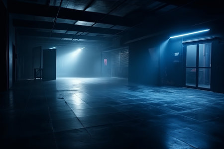 Dark corridor with glowing neon lights. Horror concept. 3D Renderingの素材