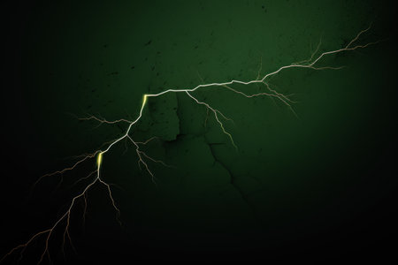 Lightning strike on a dark green background. 3D illustration.の素材