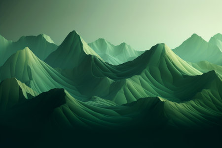 Abstract green mountains background. 3d render illustration. Fantasy landscape.の素材