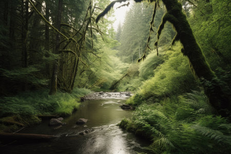 Beautiful scenery of a river flowing through a forest in New Zealandの素材