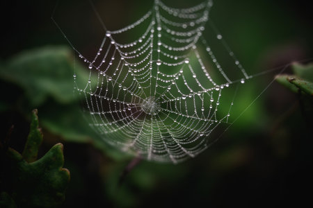 Spider web with dew drops in the morning. Natural background.の素材