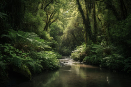 River in the rainforest of New Zealand. Nature and environment concept.の素材