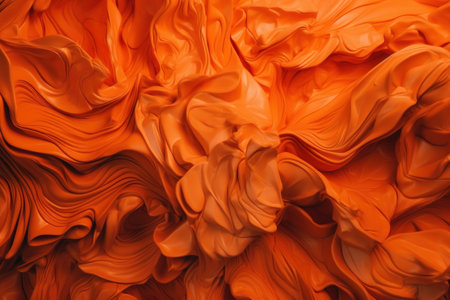 Abstract background of orange wavy silk or satin luxury cloth.の素材