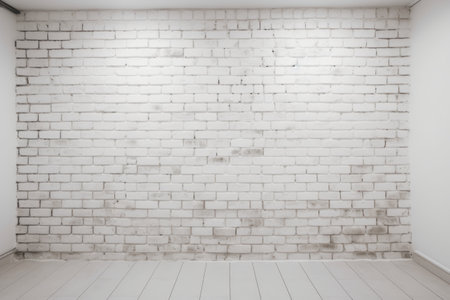 White brick wall and white floor in empty room. Mock up, 3D Renderingの素材