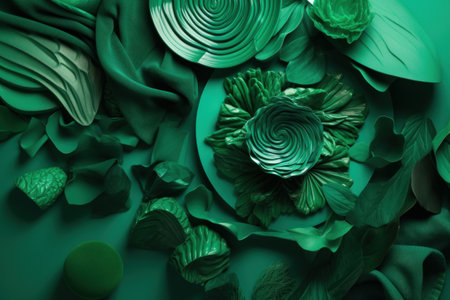 Creative abstract background made of green leaves. Flat lay. Top view.の素材