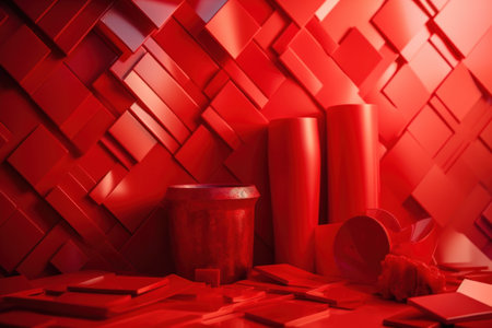 3d illustration of a red abstract background with a lot of cubesの素材