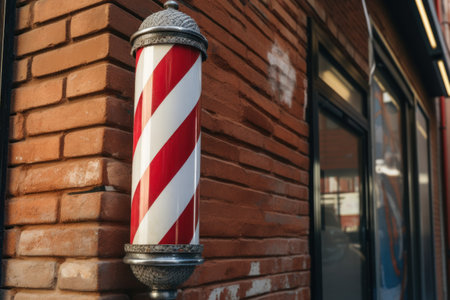 Barbershop pole on brick wall background. Barbershop poleの素材