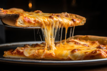 pizza with cheese and mozzarella on a black background.の素材