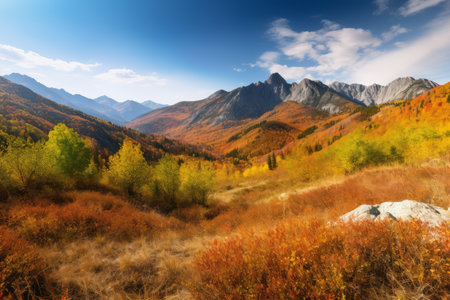 Colorful autumn landscape in the mountains. Colorful autumn scene.の素材