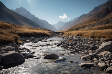 Landscape of a mountain river in Cordillera Huayhuash, Peruの素材