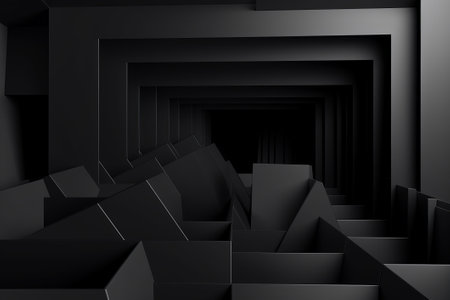 Abstract black background with geometric shapes. 3d rendering. Virtual reality.の素材