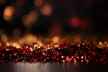 Red glitter abstract background with bokeh defocused lights. Christmas and New Year concept.の素材